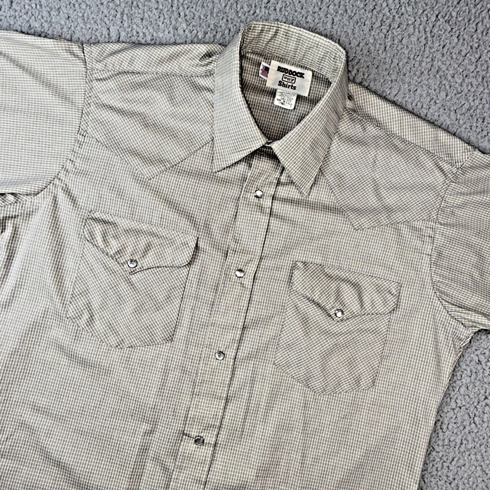 VNTG Ruddock Eyre Shirts Mens Beige White Plaid Pearl Snap Western Shirt 16 USA